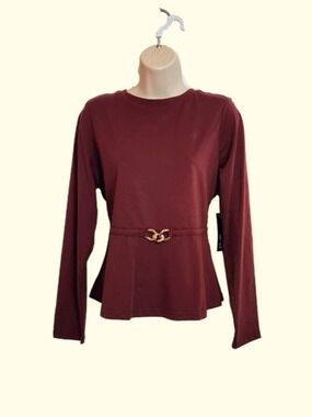 On 12th Burgundy Gold Tone Chain Waist Peplum Top Large